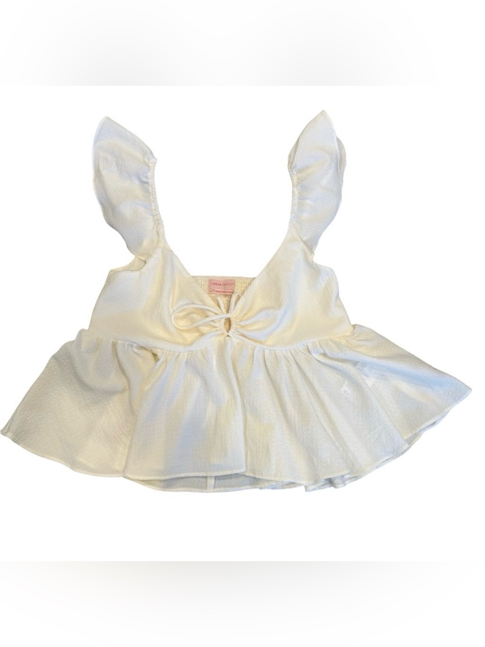 Urban Outfitters Cream Babydoll Peplum Top Small Cottagecore Boho Tie Front